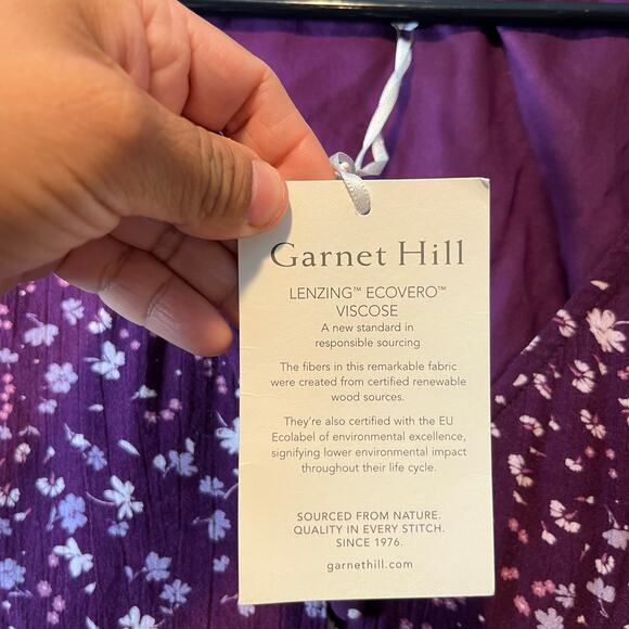 Garnet Hill Marina Crepe Dress Size Medium Purple Floral New Relaxed Fit New - Picture 5 of 7